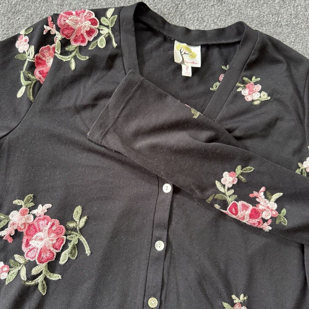 Fig & Flower Anthropologie Womens Cardigan Sweater Sz Large Floral Embroidered - Picture 3 of 7